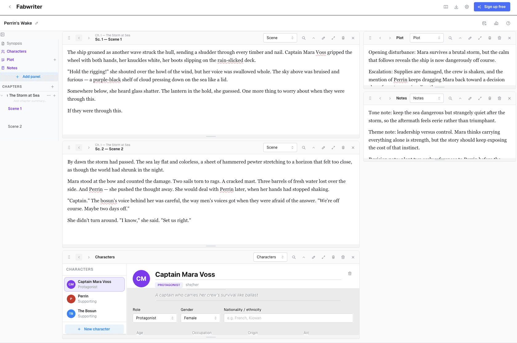 Full screenshot of the Fabwriter free editor page.